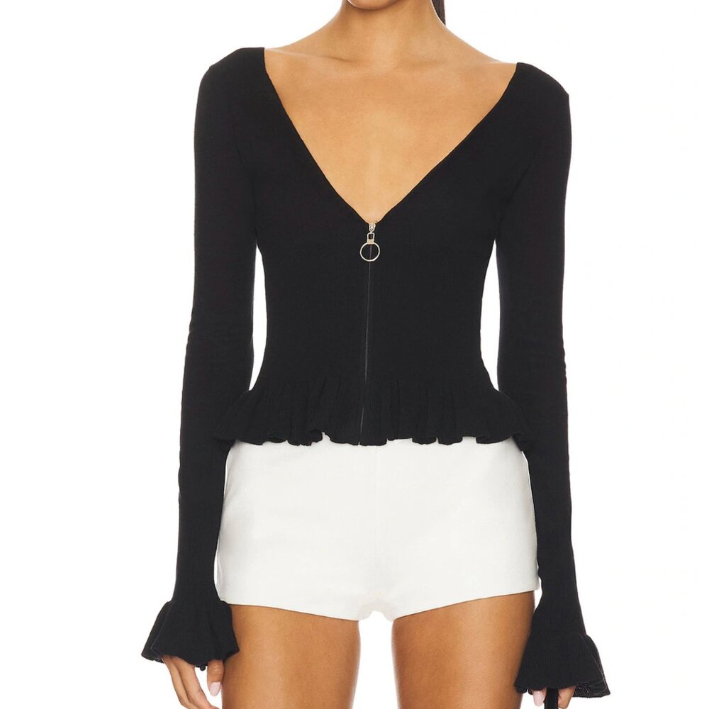 NEW 5I.AM.GIA Raven Knit Long Sleeve Top in Black Zip Up Small XL - I AM GIA
